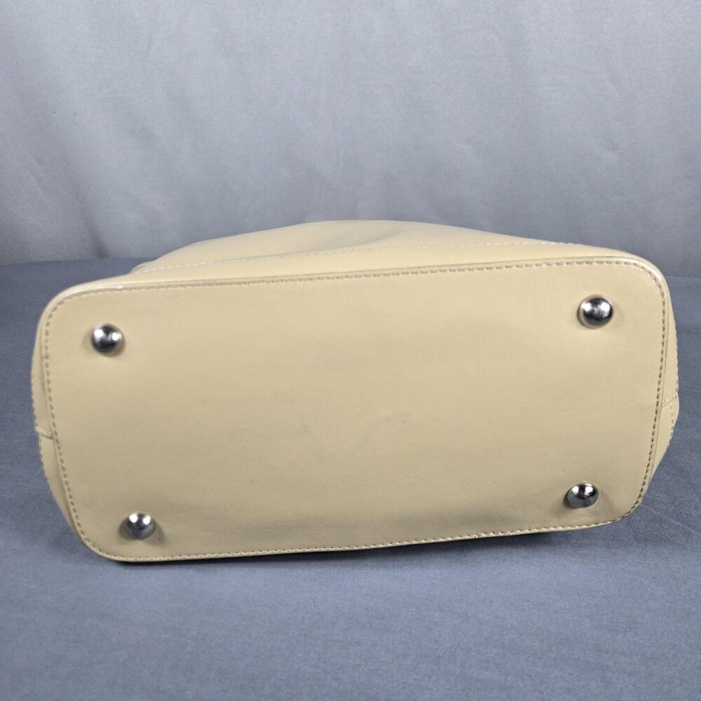 Talbots Leather Top Handle Tote Bag Women Beige Bamboo Handles Purse Handbag - Picture 5 of 10